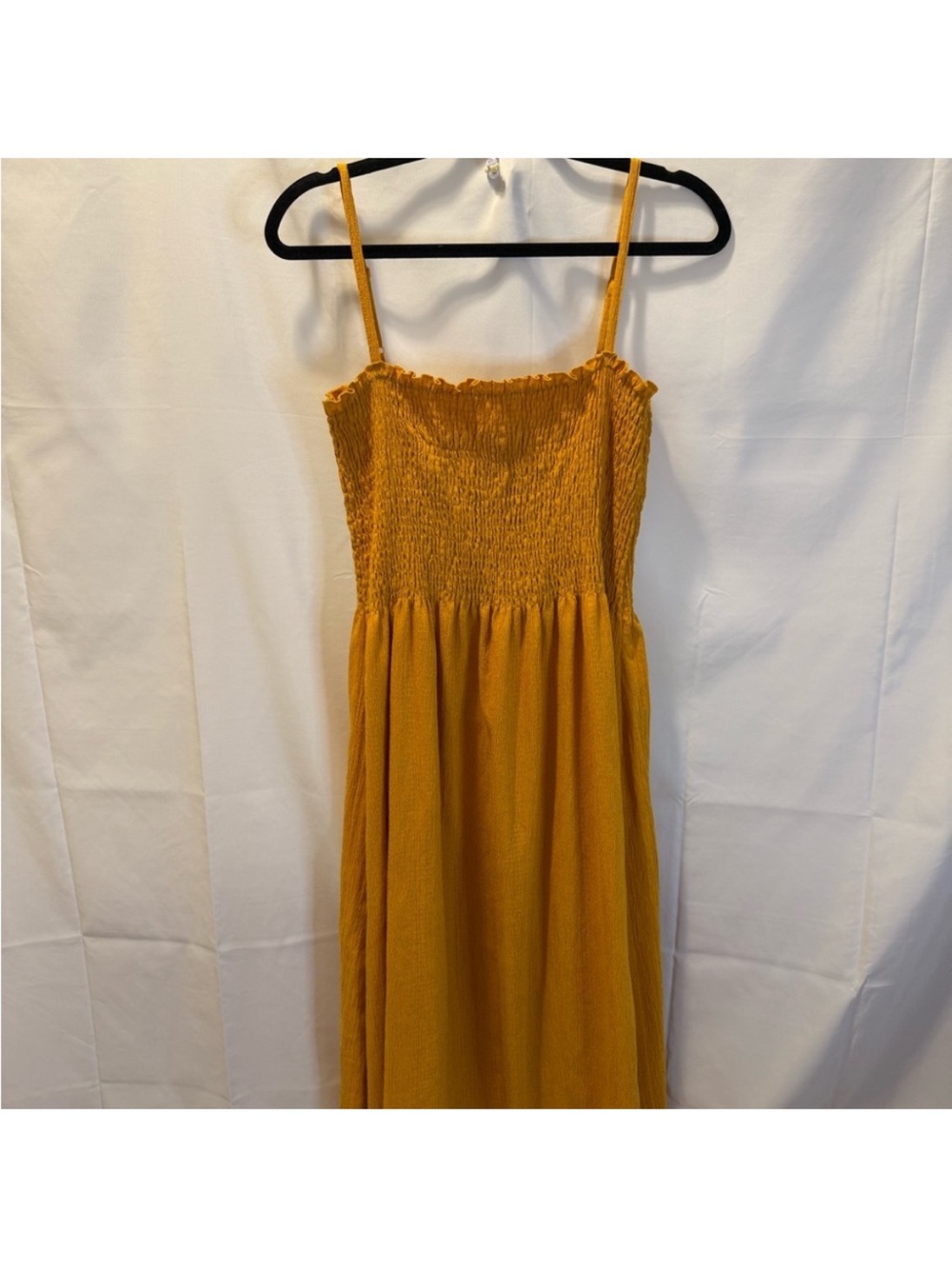 Smocked Spaghetti Strap Dress in Mustard Yellow